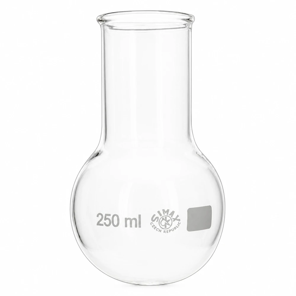 Rondbodemkolf met brede hals 250 milliliter inhoud, ideaal voor destillatie en reacties