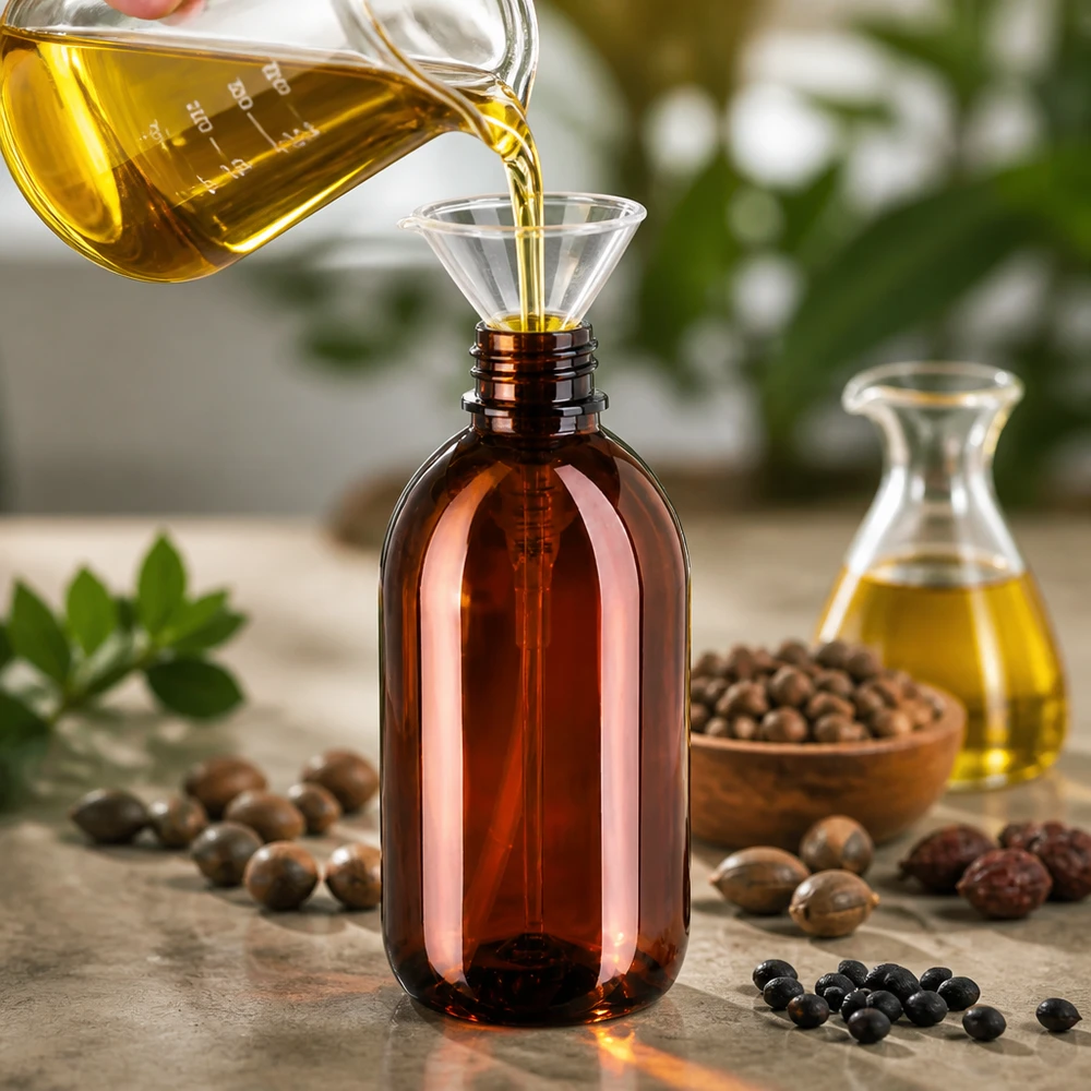 PET-fles met lichtbescherming, 250 ml, amberkleurig, ideaal voor gevoelige plantaardige oliën en serums