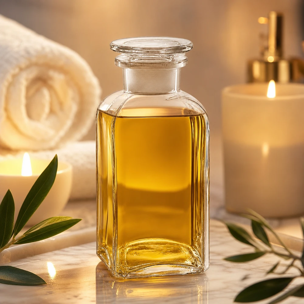 Stijlvolle vierkante, heldere laboratoriumfles van 350 ml met glazen stop, voor aromatherapie en wellness