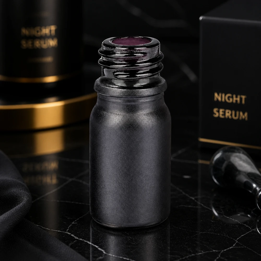 Hoogwaardige 5ml apothekersfles BlackLine UT18/5 in matzwart design voor cosmetica