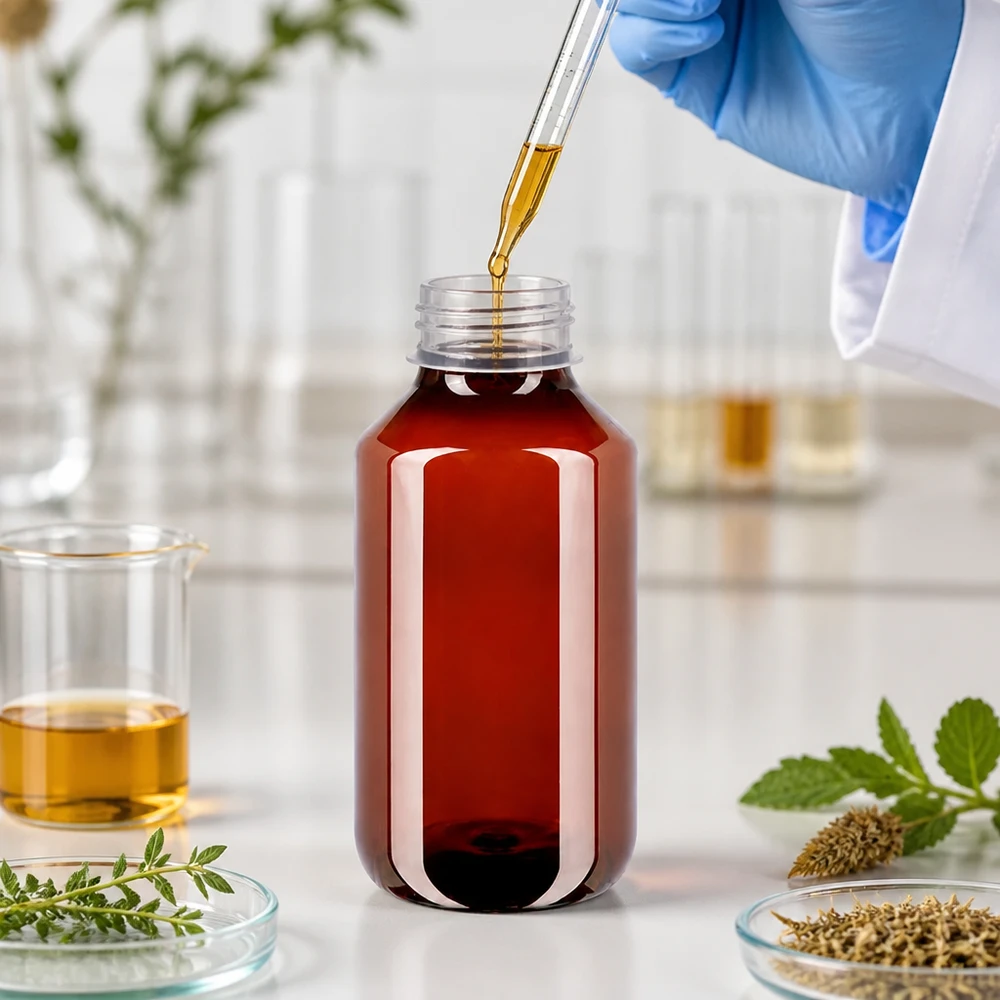 500ml PET medicijnfles - schroefsluiting VR wit - doseerbeker 30ml blank Robuste Kunststoffflasche 500ml braun mit OV für Kräuterextrakte und Tinkturen