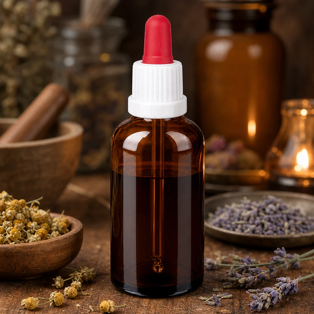 50ml pipetfles wit/rood OV BrownLine UT18/50 Professionele pipetfles 50ml BrownLine serie met UV-bescherming voor natuurlijke cosmetica en aromatherapie