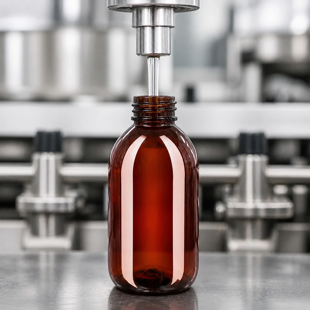 PET-fles van 250 ml, amberkleurig, met geribbelde buitenkant, voor siroop en vloeistoffen