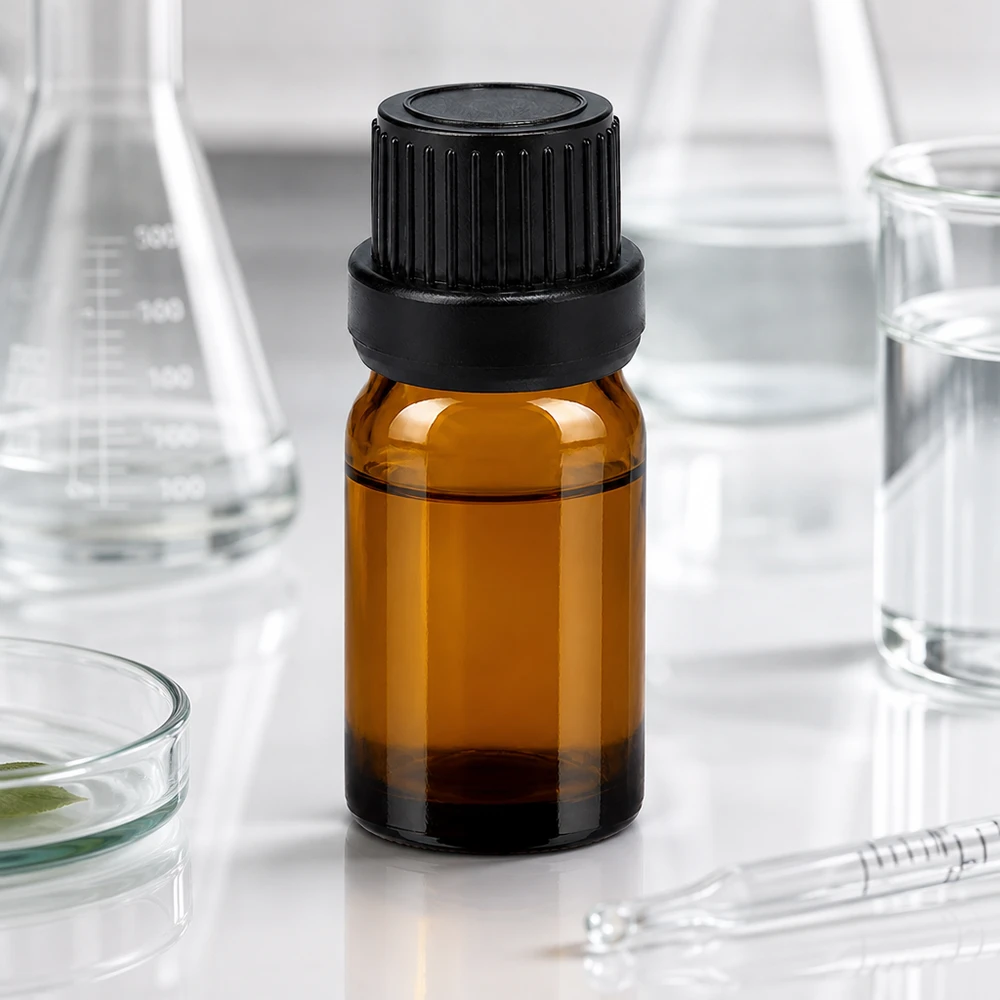 5ml druppelflesje 2mm zwart OV BrownLine UT18/5 Professioneel 5ml laboratoriumflesje van amberkleurig glas met zwarte OV-dop voor laboratoriumtoepassingen