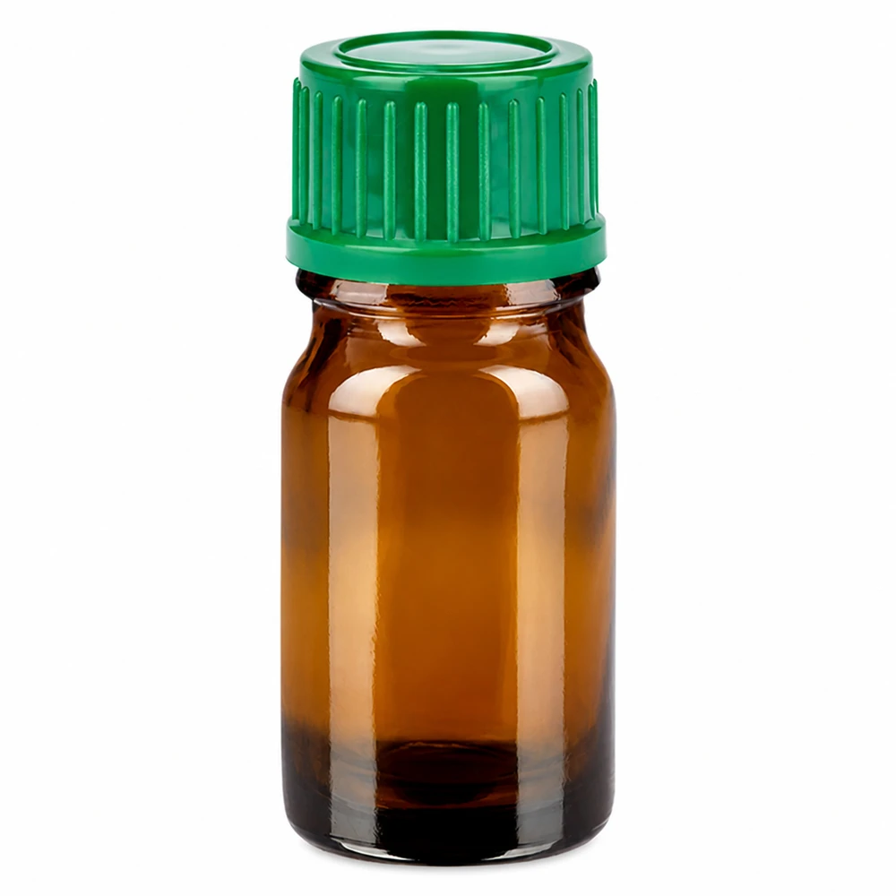 5ml amberkleurig glazen flesje met groene schroefdop voor essentiële oliën en medicijnen
