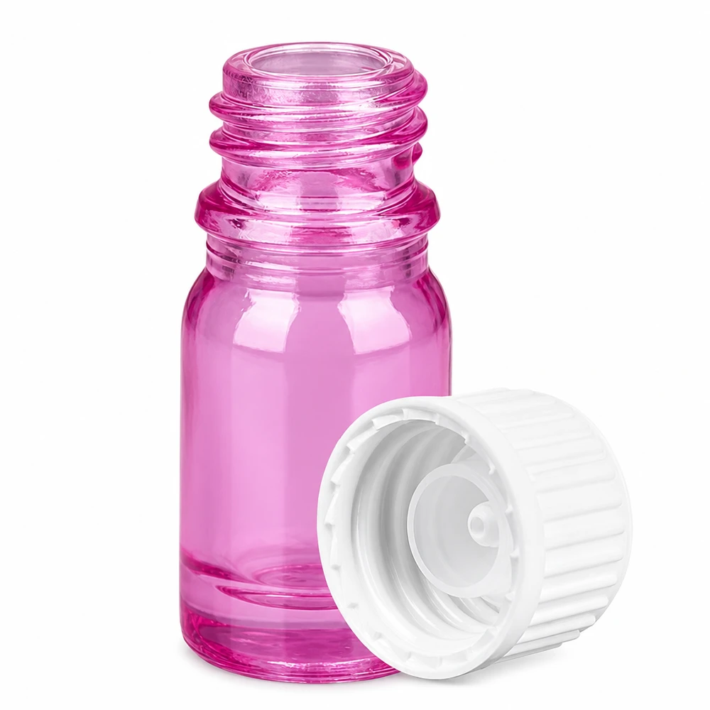 5ml (bol)flesje 3mm schenkring wit standaard PurpleLine UT18/5 Doorschijnend paars 5ml glazen flesje met wit deksel voor geurolie