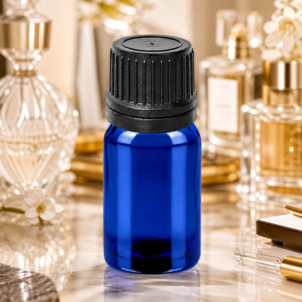 5ml druppelflesje 1mm zwart OV BlueLine UT18/5 Blauw glazen flesje van hoge kwaliteit van 5 ml met nauwkeurig druppelsysteem van 1 mm voor precies doseren