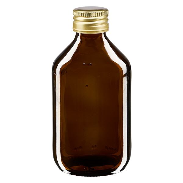 250 ml Euro-medicijnfles bruin met gouden aluminium sluiting 250 ml Euro-medicijnfles bruin met gouden aluminium sluiting