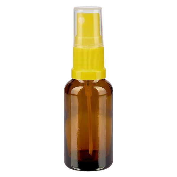 Bruin glazen flessen 20ml met geel pompverstuiver Bruin glazen flessen 20ml met geel pompverstuiver