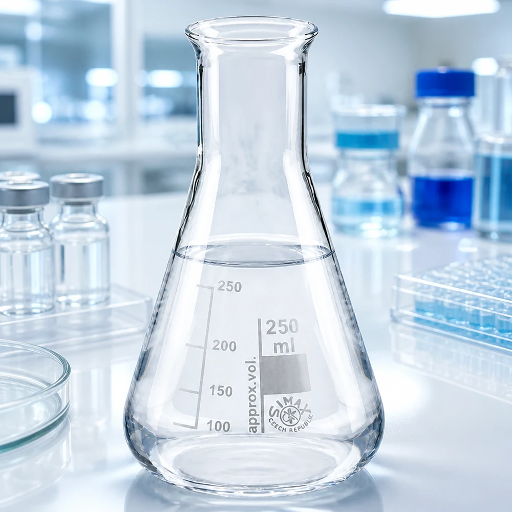 Chemie laboratorium erlenmeyer 250ml transparant met precieze maataanduidingen