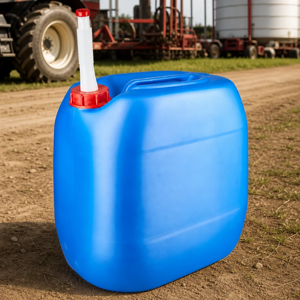 Canister 30 liter blauw met flexibele uitloop Voedselveilige blauwe jerrycan van 30 liter met schroefdop en flexibele uitloopbuis voor vloeistoffen
