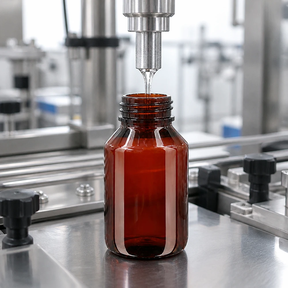UV-bestendige, amberkleurige PET-fles van 50 ml met klapsluiting voor lichtgevoelige stoffen