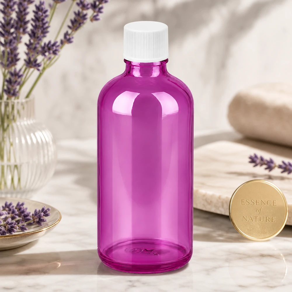 100ml fles 11mm schroefdop wit standaard PurpleLine UT18/100 Robuuste glazen fles van 100 ml in paars met standaard schroefdraad voor veelzijdige toepassingen