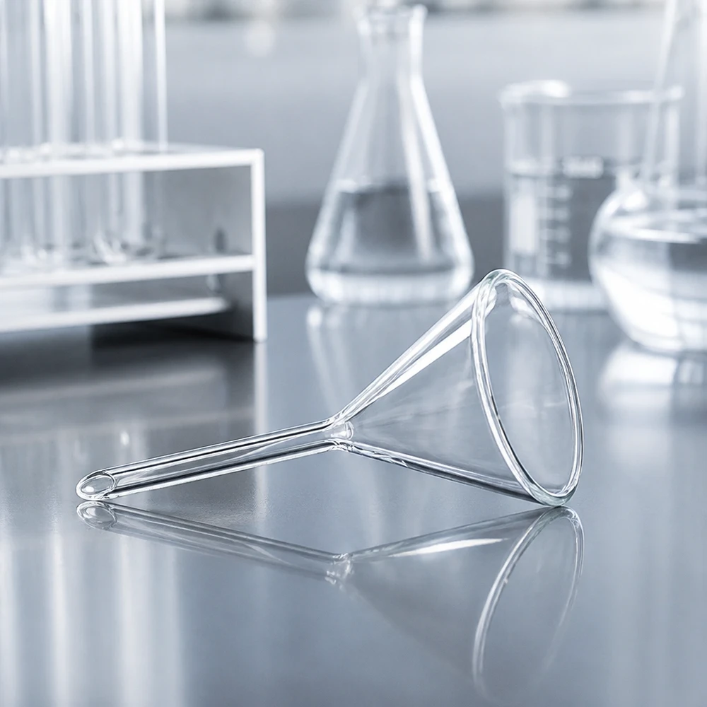 Transparante laboratoriumtrechter van hoogwaardig borosilicaatglas met een diameter van 35 mm voor professioneel laboratoriumwerk