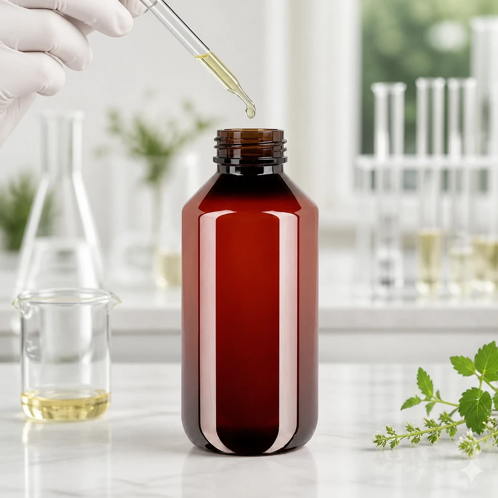Braune 200ml PET Apothekerflasche mit Originalverschluss und UV-Schutz