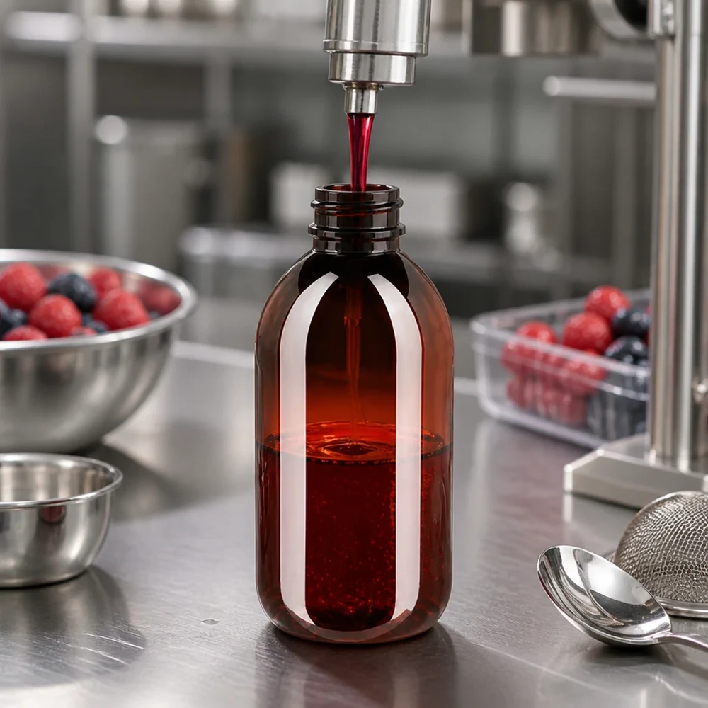 Lebensmittelechte 250ml PET Flasche Braun für die Abfüllung von Beerenextrakten geeignet
