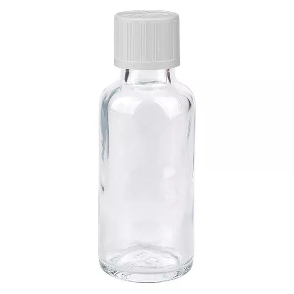 Helder glazen flessen 30ml met wit druppelsluiting kinderslot St Helder glazen flessen 30ml met wit druppelsluiting kinderslot St