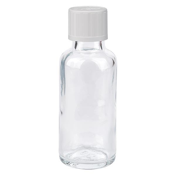 Helder glazen flessen 30ml met wit druppelsluiting kinderslot St Helder glazen flessen 30ml met wit druppelsluiting kinderslot St