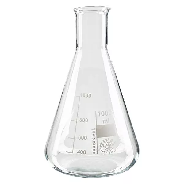 Erlenmeyer 1000ml nauwe hals borosilicaat met afgeronde rand Erlenmeyer 1000ml nauwe hals borosilicaat met afgeronde rand