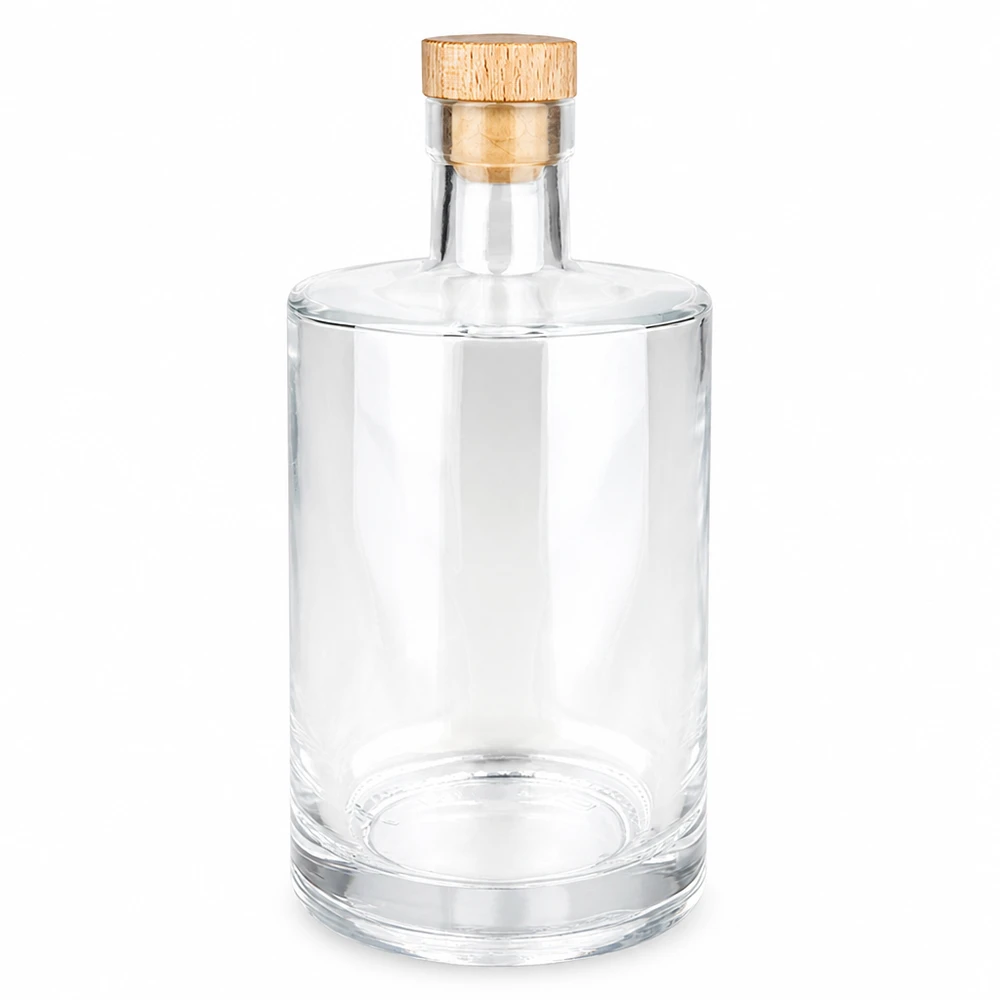 700 ml glazen fles Marie met houten handgreep UNiTWIST® 700ml glazen fles Marie met houten handvat kurk UNiTWIST leeg transparant op witte achtergrond