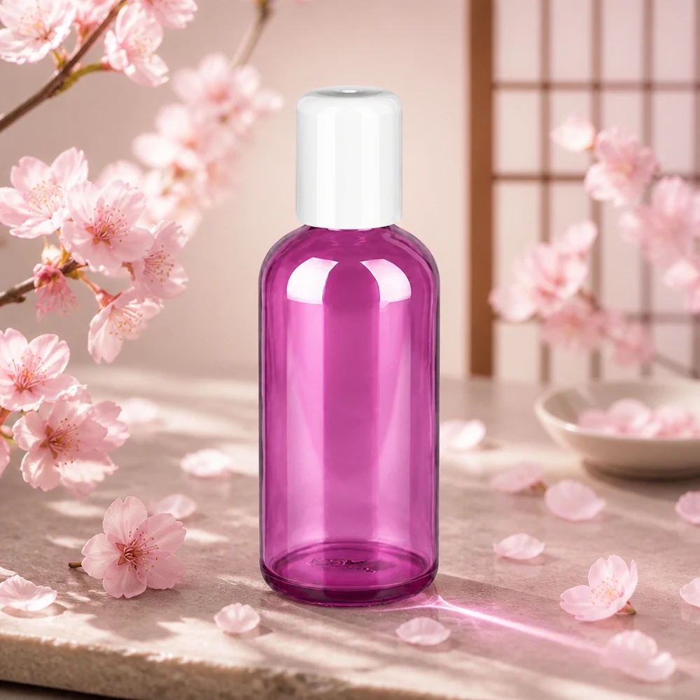 Ergonomische 100ml Purple Line fles met witte STD dop voor comfortabel gebruik