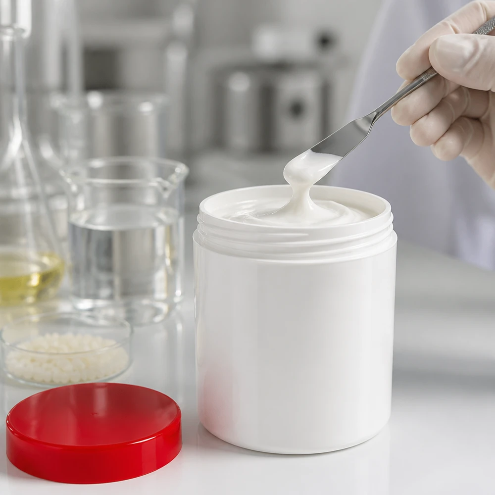 Breedhalspot van 300 g, wit, van PP, met rode schroefdop, voor farmaceutische preparaten