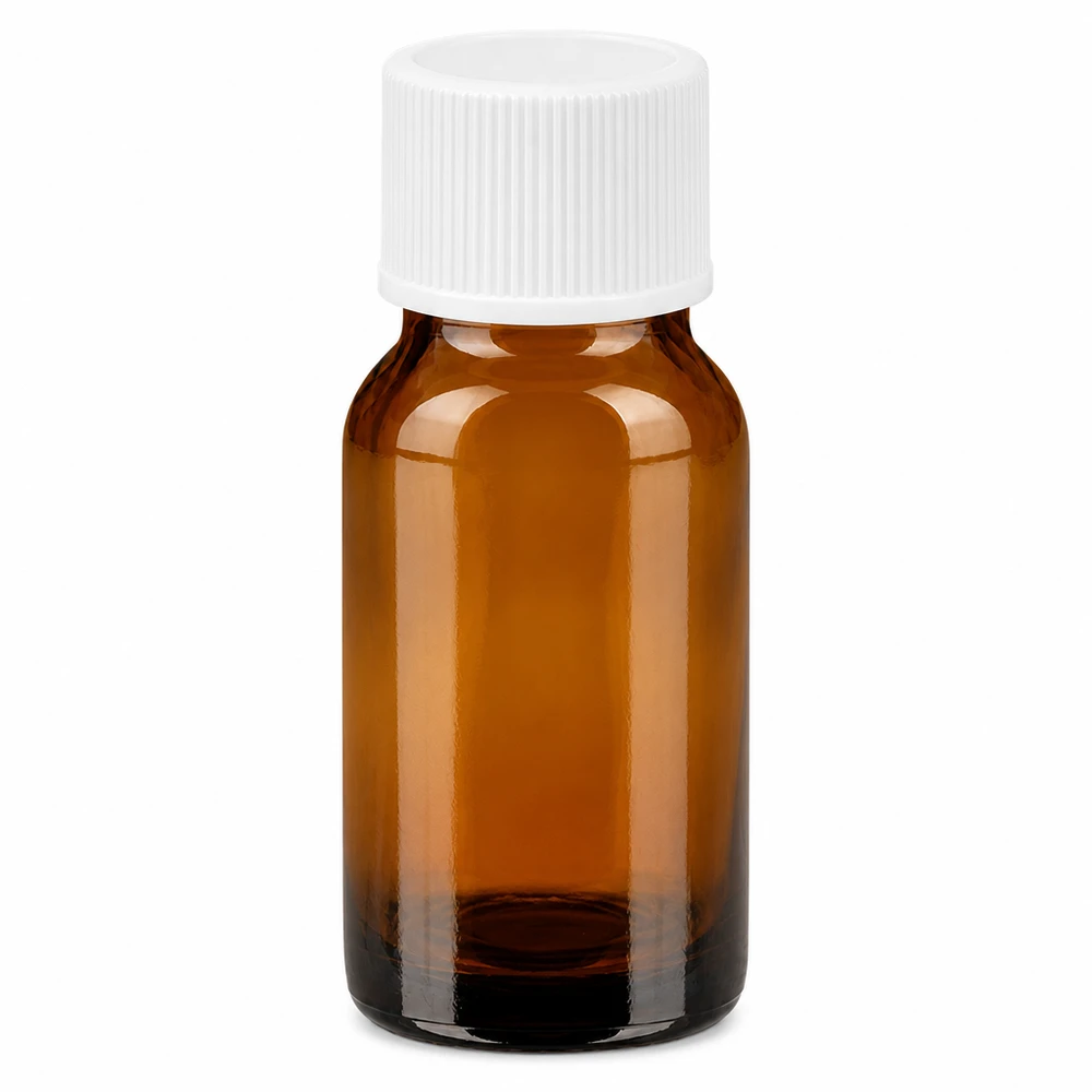 Bruin glazen flesje 10ml met witte schroefdop voor etherische oliën en cosmetica