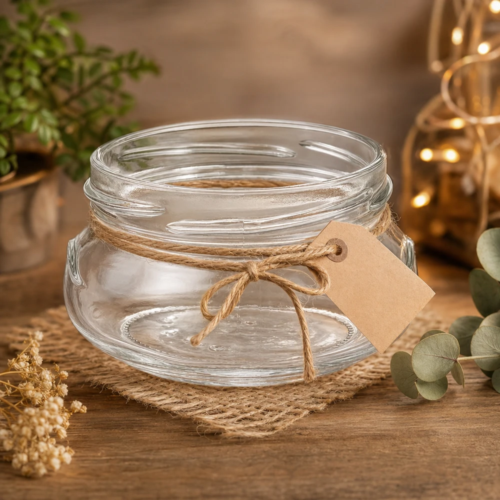 120ml terrine zonder deksel (TO70) UNiTWIST UNiTWIST Terrina120 inmaakpot 120ml TO70 met jute koord en etiket op houten tafel rustieke decoratie
