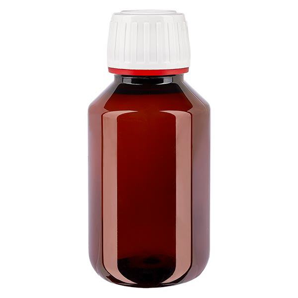 PET fles 100ml met wit OV fijn geribbeld PET fles 100ml met wit OV fijn geribbeld