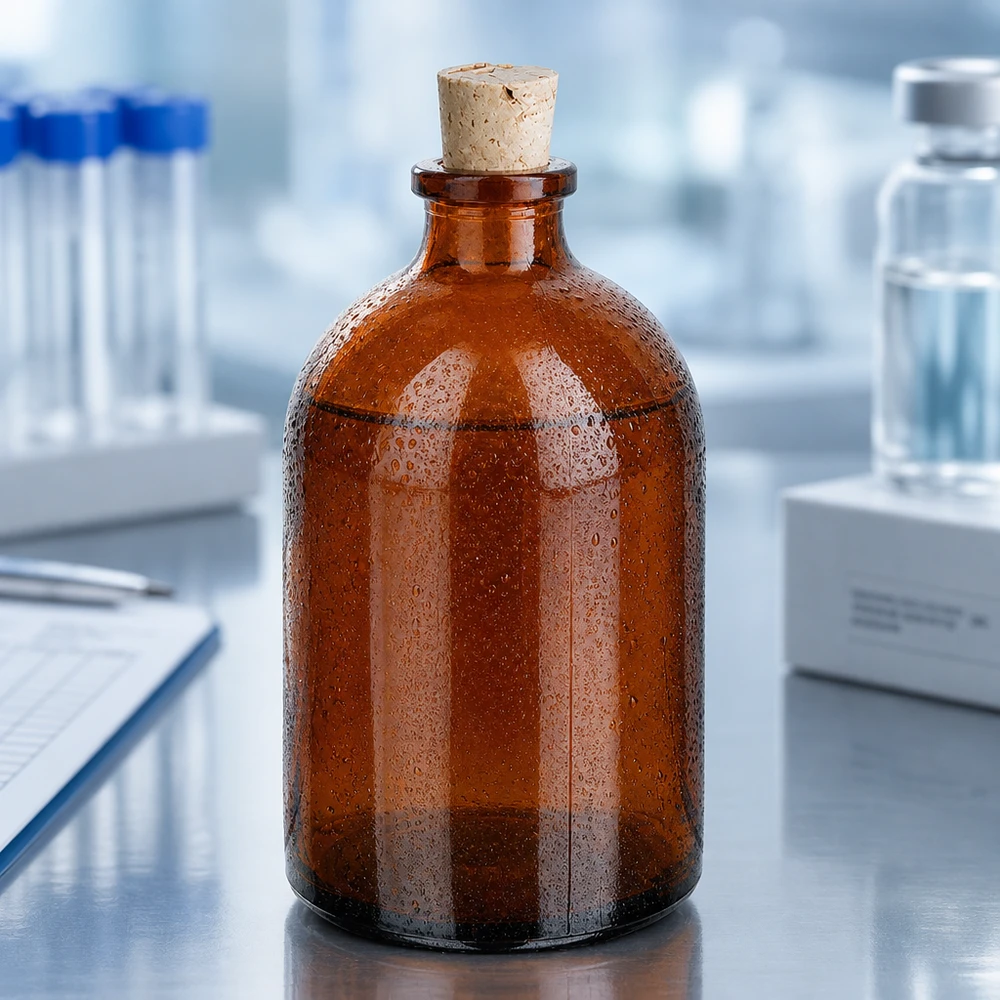 Injectiefles bruin glas 100ml met kurk 11/14mm Robuste Reagenzflasche 100ml aus braunem Borosilikatglas mit traditionellem Korkstopfen