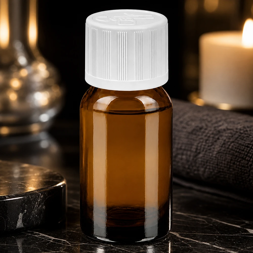 10ml fles 11mm SV w. STD KiSi BrownLine UT18/10 Compact 10ml flesje van UV-beschermend amberkleurig glas met witte dop voor homeopathie