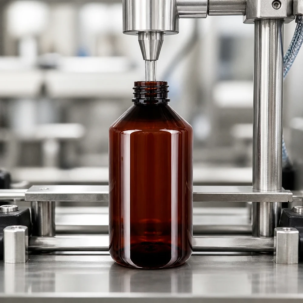 PET fles 750ml met groene verzegelstop Stevige PET-fles van 750 ml in amberkleur voor lichtgevoelige vloeistoffen