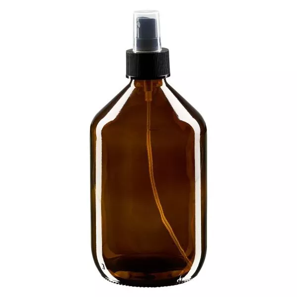 500 ml Euro-medicijnfles bruin met verstuiver zwart incl. dop transparant