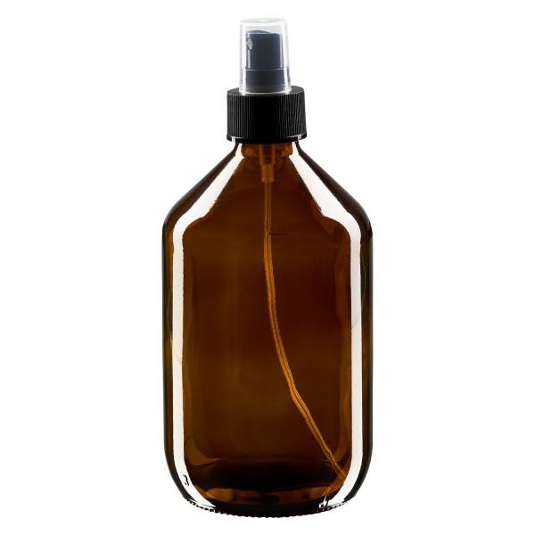 500 ml Euro-medicijnfles bruin met verstuiver zwart incl. dop transparant 500 ml Euro-medicijnfles bruin met verstuiver zwart incl. dop transparant