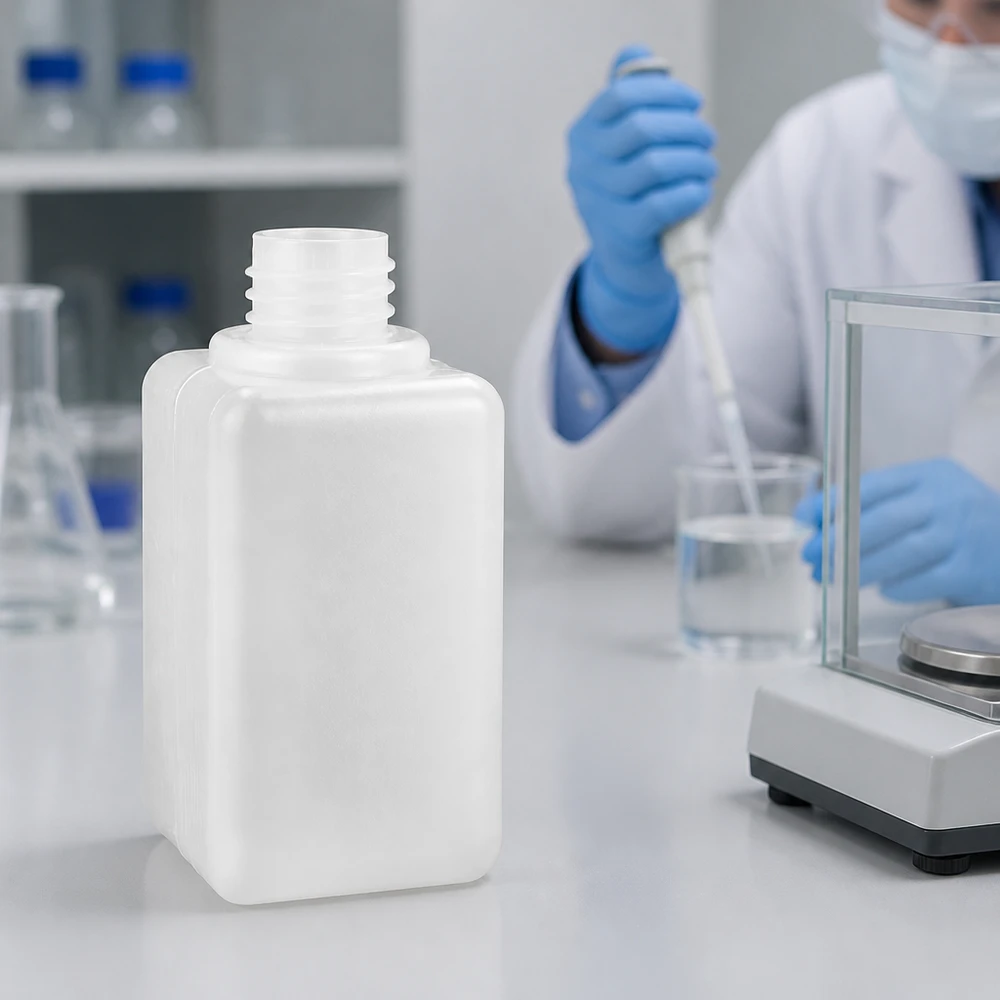Chemicaliënfles 50 ml, nauwe hals Chemicaliebestendige PE-HD-fles van 50 ml met GL 18-schroefdraad voor veilige laboratoriumrecipiënten