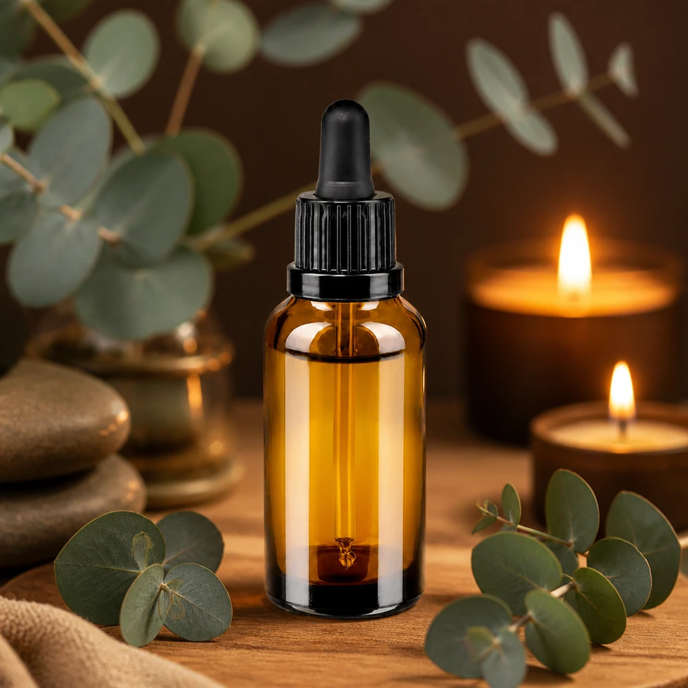 Hoogwaardige amberkleurige glazen fles van 30 ml met pipethulpstuk voor professioneel vullen van producten