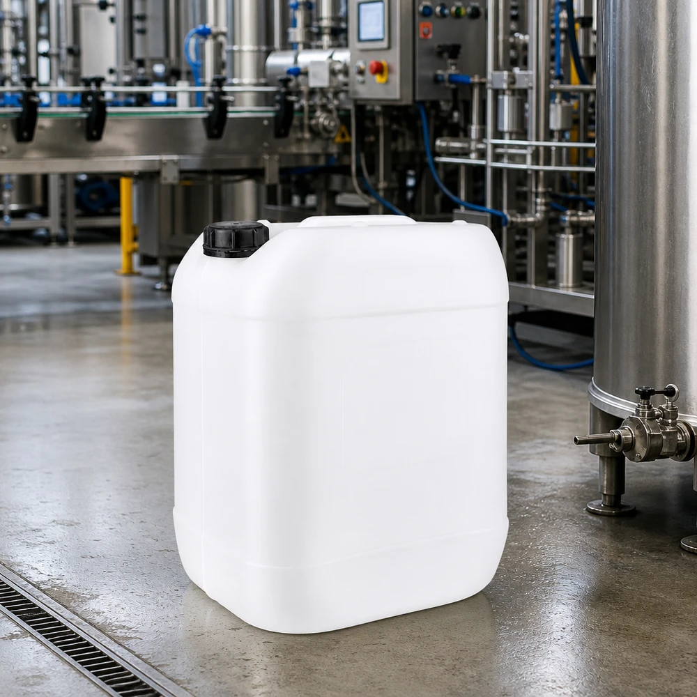 Doorschijnende jerrycan van 20 liter met schroefdop voor het veilig opslaan van vloeistoffen