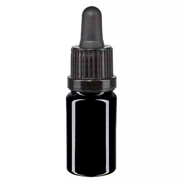 Apothekersfles violet glas 5 ml pipetfles groen zwart, garantiesluiting (OV)