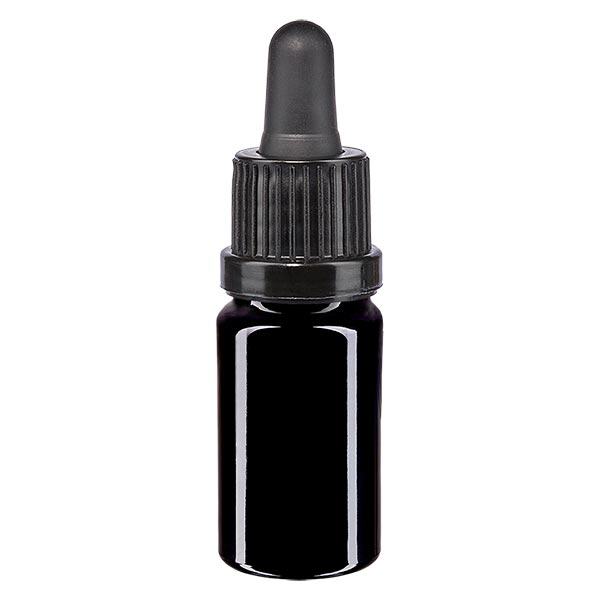 Apothekersfles violet glas 5 ml pipetfles groen zwart, garantiesluiting (OV) Apothekersfles violet glas 5 ml pipetfles groen zwart, garantiesluiting (OV)