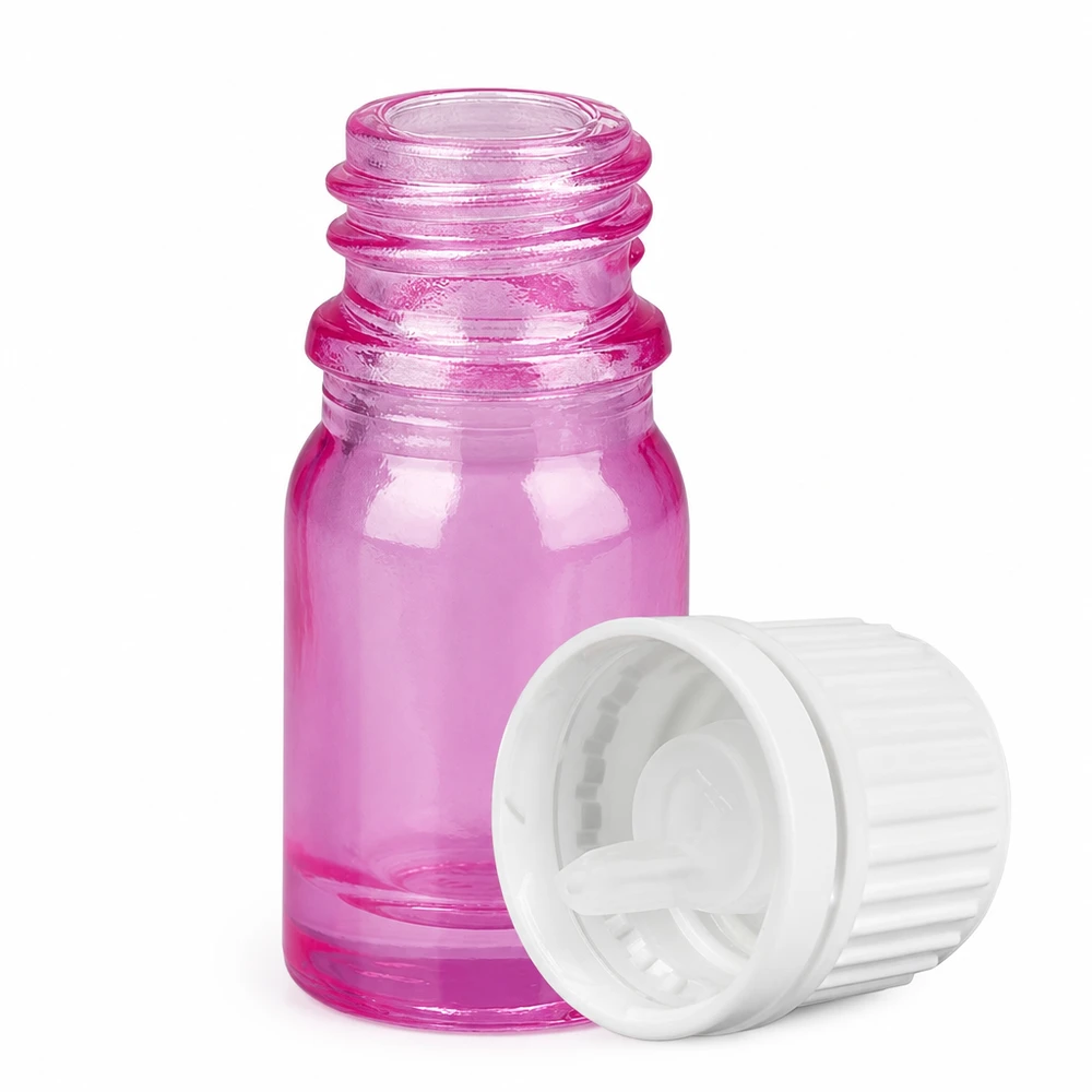Hoogwaardige glazen fles 5ml PurpleLine serie met kindveilige witte dop