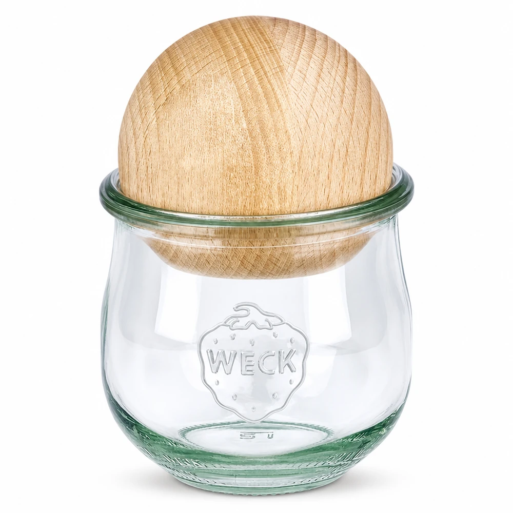 370ml tulpenglas WECK RR80 met houten bal WECK tulpenpot RR80 370ml met beukenhouten boldeksel, inmaakpot met houten deksel van beukenhout, duurzaam bewaren