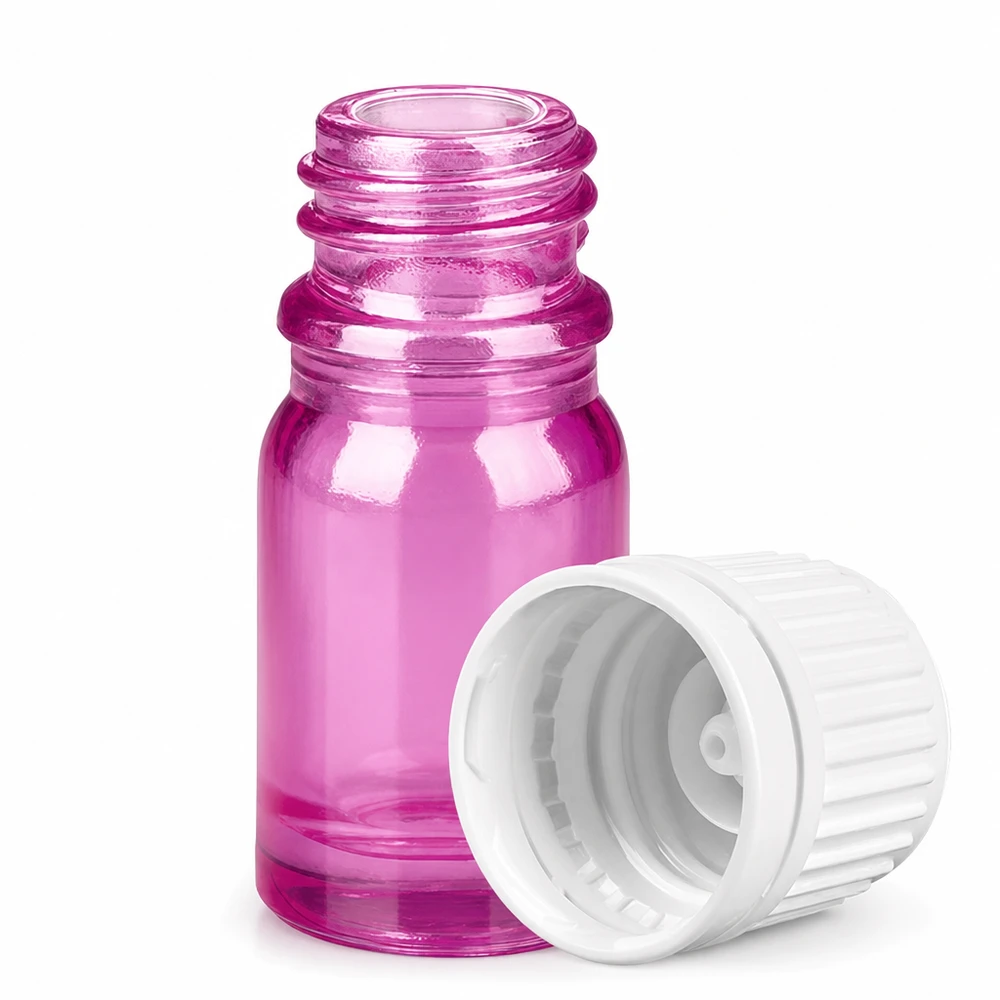 5ml flesje 11mm schroefdop wit Originality schroefdop PurpleLine UT18/5 Premium 5ml glazen flacon in paars met afneembaar deksel voor essentiële oliën en tincturen