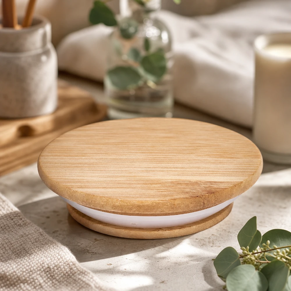 Houten deksel versie A WECK RR100 Lifestyle sfeer badkamer decoratie natuurlijk hout wit siliconen afdichting