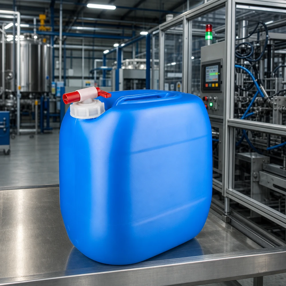 Stapelbare blauwe jerrycan van 30 liter met afvoerkraan voor de chemische industrie