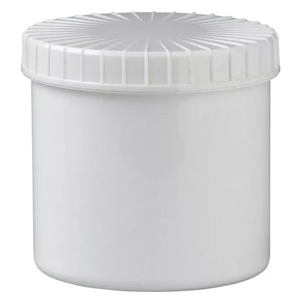 Kunststof pot 375 ml transparant met geribbeld wit schroefdeksel van PE, type sluiting Standaard