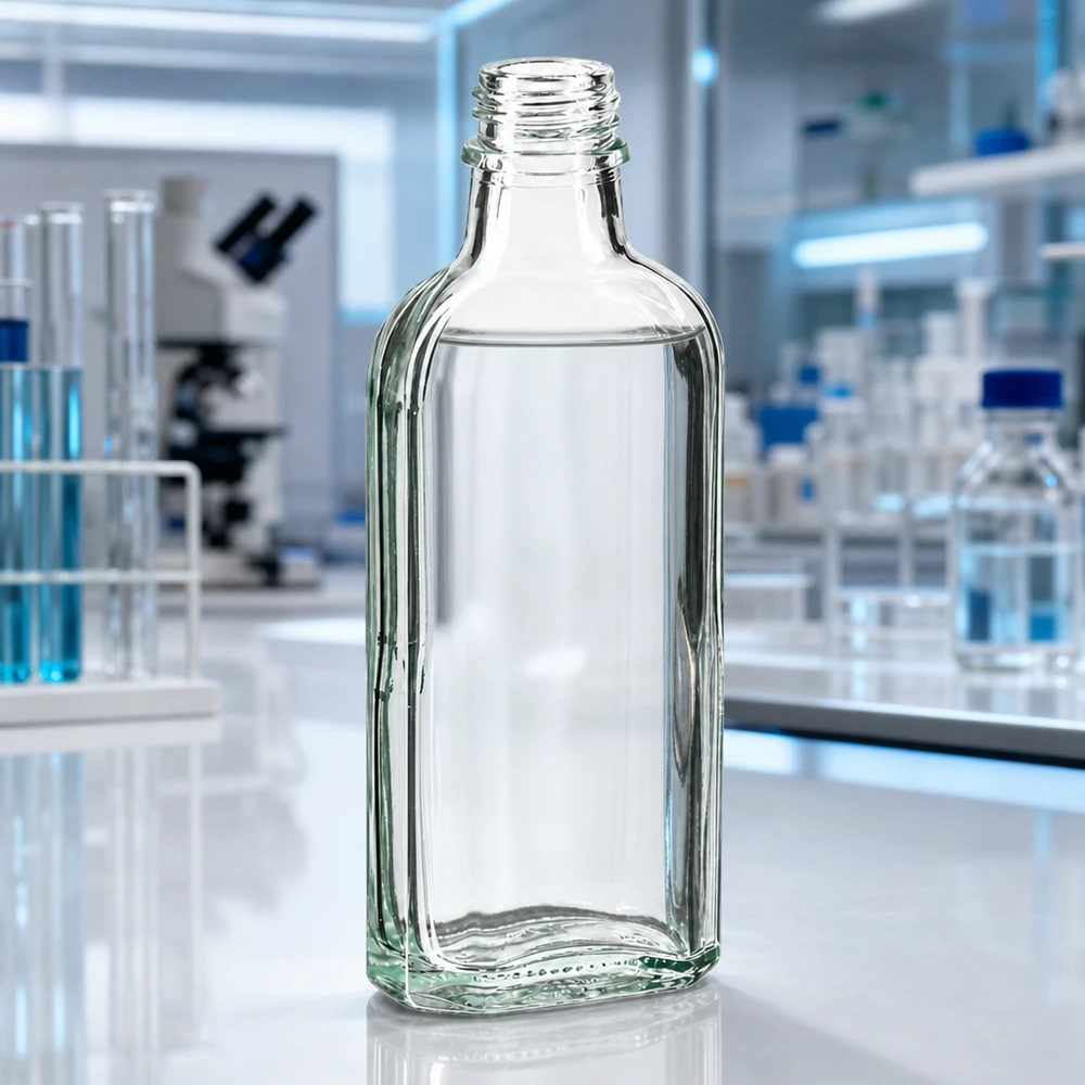 Kleine, doorzichtige Meplat-fles van 100 ml DIN22 voor chemische en medische laboratoriumvloeistoffen