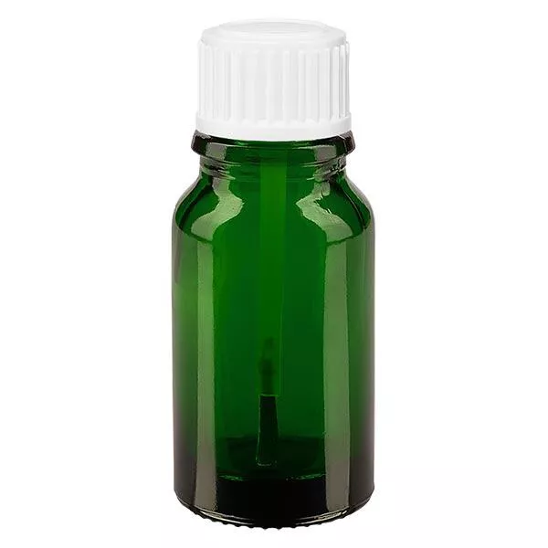 Groenen glazen flessen 10ml met wit schroefsluiting kwastje VR Groenen glazen flessen 10ml met wit schroefsluiting kwastje VR