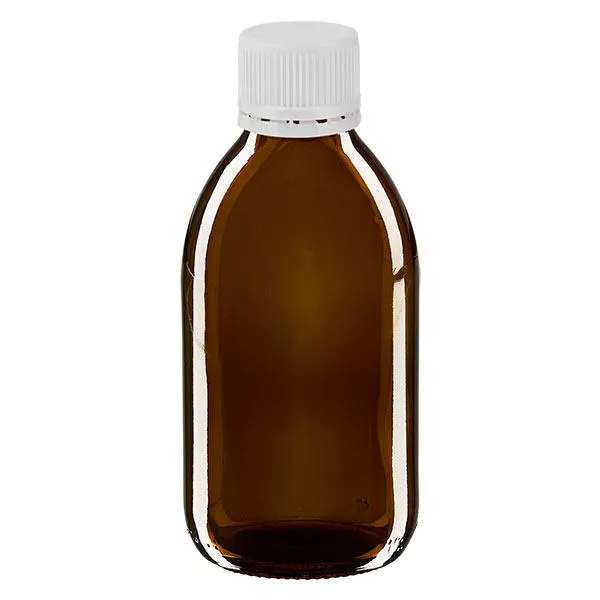 250ml Euro-medicijnfles bruin met witte schroefsluiting VR 250ml Euro-medicijnfles bruin met witte schroefsluiting VR