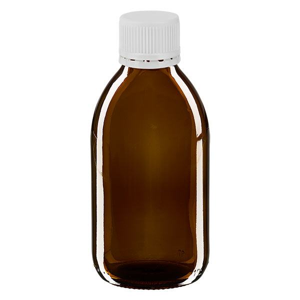 250ml Euro-medicijnfles bruin met witte schroefsluiting VR 250ml Euro-medicijnfles bruin met witte schroefsluiting VR