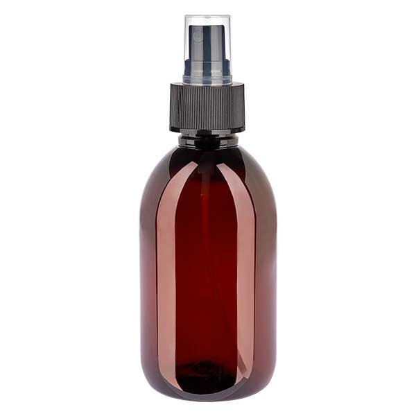 250 ml PET medicijnfles met verstuiver zwart GCMI 28/410 incl. dop transparant, standaard 250 ml PET medicijnfles met verstuiver zwart GCMI 28/410 incl. dop transparant, standaard